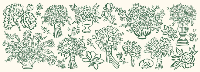 Botanical hand drawn illustration set. Art for greeting cards, wedding invitations, poster design, postcards, branding, logo design, background. © DesignThatMatters