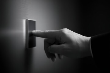 Naklejka premium A person unlocking a door using facial recognition technology displayed on a sleek access panel, biometric security.