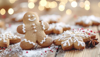 Festive Christmas Cookies with Icing and Sprinkles on Rustic Wooden Table