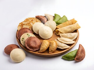 Assorted Dim Sum Platter on Wooden Tray