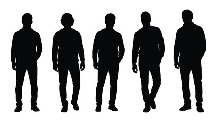 Five male figures standing in a row showcasing a distinct black silhouette