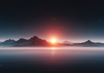 Naklejka premium Abstract digital rendering of a misty, glowing landscape, blending smooth gradients and gentle light leaks into a serene fantasy scene ,wallpaper ,space ,visualization