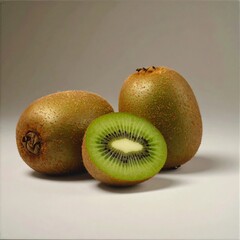 Two whole kiwis and a slice