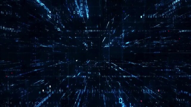 The surface of technology with lines of chaos and grid is an abstract computer image with chromatic aberrations. 