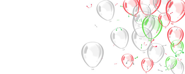 Silver, red, green transparent and confetti illustration vector celebration banner