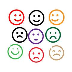 Set of colorful smiley face icons representing different emotions