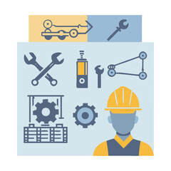 Industrial worker with tools and gears illustration