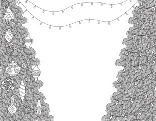 Christmas coloring page for adults and children. Symbols of Christmas and New Year.