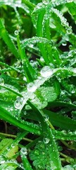 Macro view of grass with water droplets