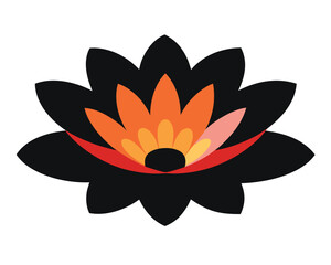 Vibrant Orange Flower with Black Petals on Transparent Background