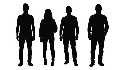 Four figures standing in a row showcasing a striking dark silhouette