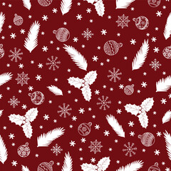 A pattern of Christmas and New Year symbols. Design for fabric, cards, and wrapping paper.