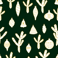 A pattern of Christmas and New Year symbols. Design for fabric, cards, and wrapping paper.