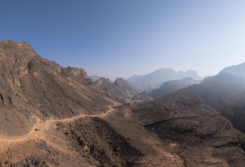 Naklejka premium View of mountains in Wadi Bani Awf, which is a valley in Oman