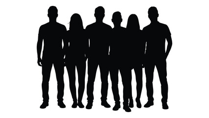 a group of people standing closely together depicted as a striking black silhouette