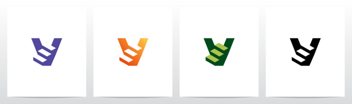 Three Steps Stairs Letter Initial Logo Design V