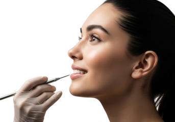 Woman receiving lip filler injection isolated on transparent background