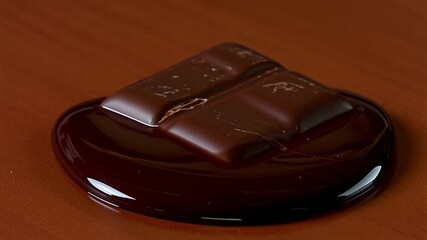 Delicious chocolate bar on wooden table with broken corner. Ai generative video