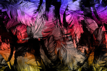 Aquarelle Ink. Saturated White Abstract. Black Paper. Trendy Background. Decorative Material. Grungy Dirty. Bright Multicolor Wallpapers.Colorful acrylic paint on paper texture. Chaotic abstract organ