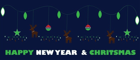 Happy New Year and Christmas Celebration Illustration