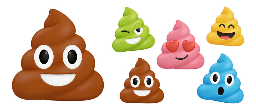 Poop emoji cartoon clipart set with cute funny 3d smiley faces colors transparent background for design element