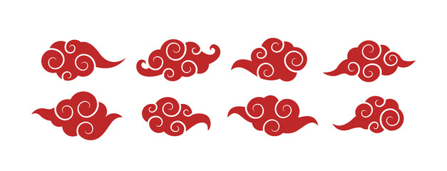 Chinese New Year cloud icons set. Traditional Asian lucky clouds symbols isolated on white background. Decorative elements for logo, emblem, poster, banner, invitation and festive background design.