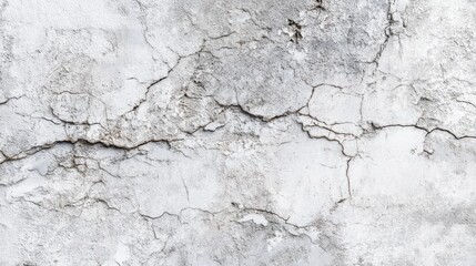Fototapeta premium A wall with cracks and holes in it. The wall is white and the cracks are visible. The wall appears to be old and worn down