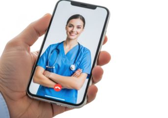 Doctor on smartphone screen isolated on transparent background