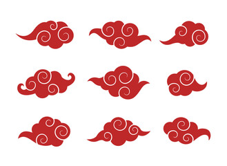 Traditional Asian Clouds icons set. Chinese Clouds isolated on white background. Vector illustration