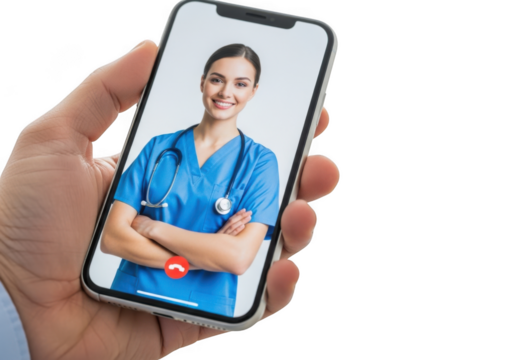 Doctor on smartphone screen isolated on transparent background - Powered by Adobe