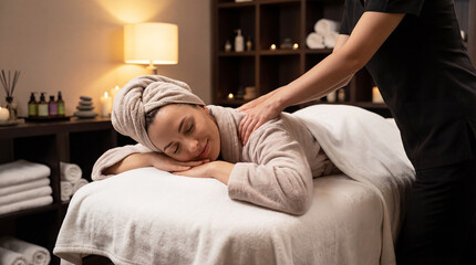 Obraz premium Woman receiving a massage treatment in a spa