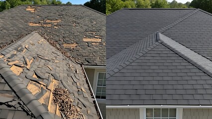 Before and After Damaged Roof Repair and Replacement