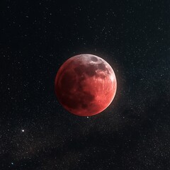 Fototapeta premium Bright red moon floating over sparkling night stars high resolution picture