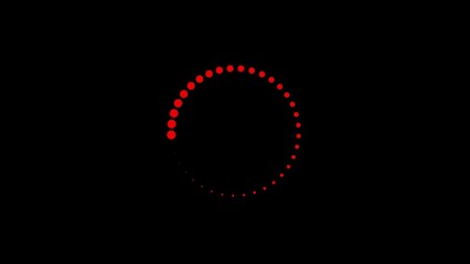 A red loading spinner made of dots on a black background