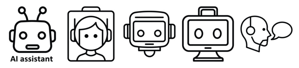 ai assistant line art icon set. ai and robotics outline icons collection.