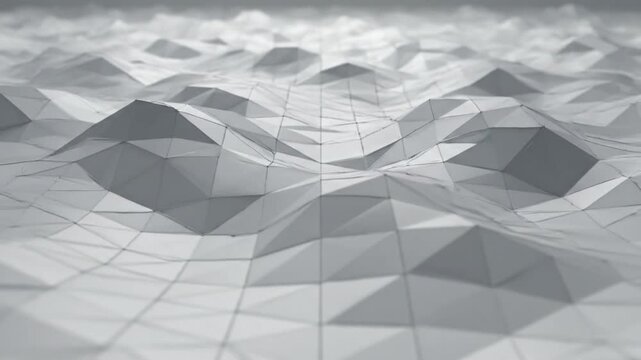 Abstract low poly landscape with geometric triangles creating a modern, textured 3D surface animation