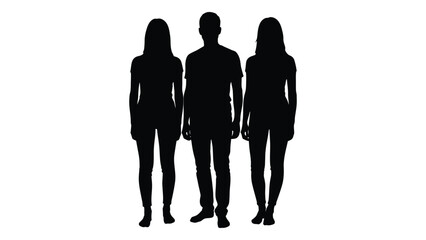 Three people standing together in a dark flat style showcasing a striking silhouette