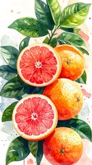 Vibrant citrus fruits with lush leaves