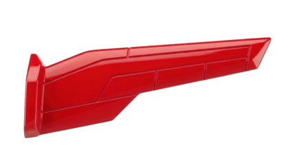 Red plastic part for industrial machinery.