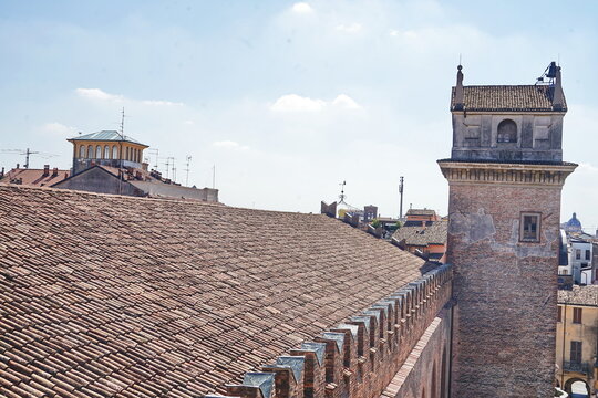 Astronomical Clock Tower seen from the Podest&agrave;'s Palace in Mantua, Italy