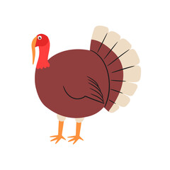 Charming flat design turkey illustration. Cute animal for Thanksgiving greeting cards, festive autumn decor, or children's farm animal themes.