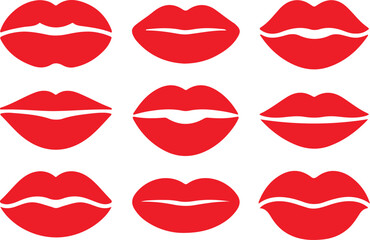 Beautiful red lips icons collection vector