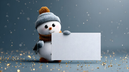 Cartoon snowman holding blank white sign