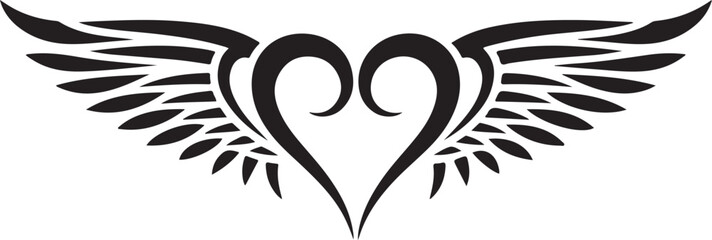 Black and White Tribal Tattoo Heart with Wings