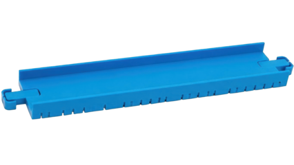 Blue Plastic Toy Train Track Segment Isolated on White Background.