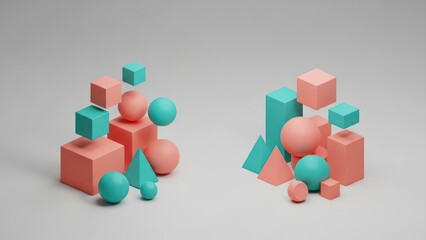 Abstract Geometric Shapes Composition in Pastel Colors.