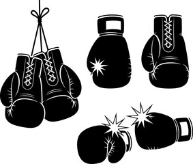 unique black silhouette vector illustrations of boxing gloves, Boxing Gloves Icon Set