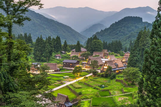 Ainokura, Toyama, Japan in the remote Gokayama Region at dusk. 2439