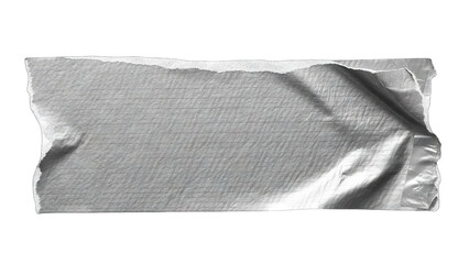 A torn piece of silver duct tape with a textured surface.