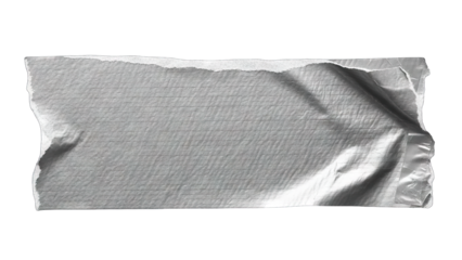 A torn piece of silver duct tape with a textured surface.